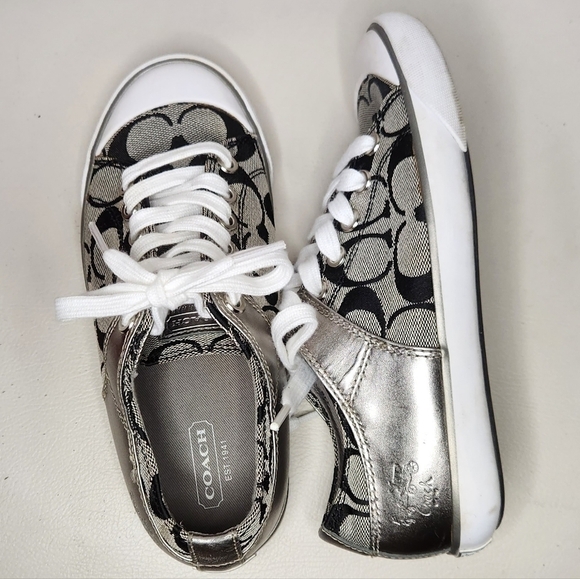 Coach Shoes Womens 5BCasual Signature shoes  GreySilver Low Top Lace Up - Picture 5 of 7